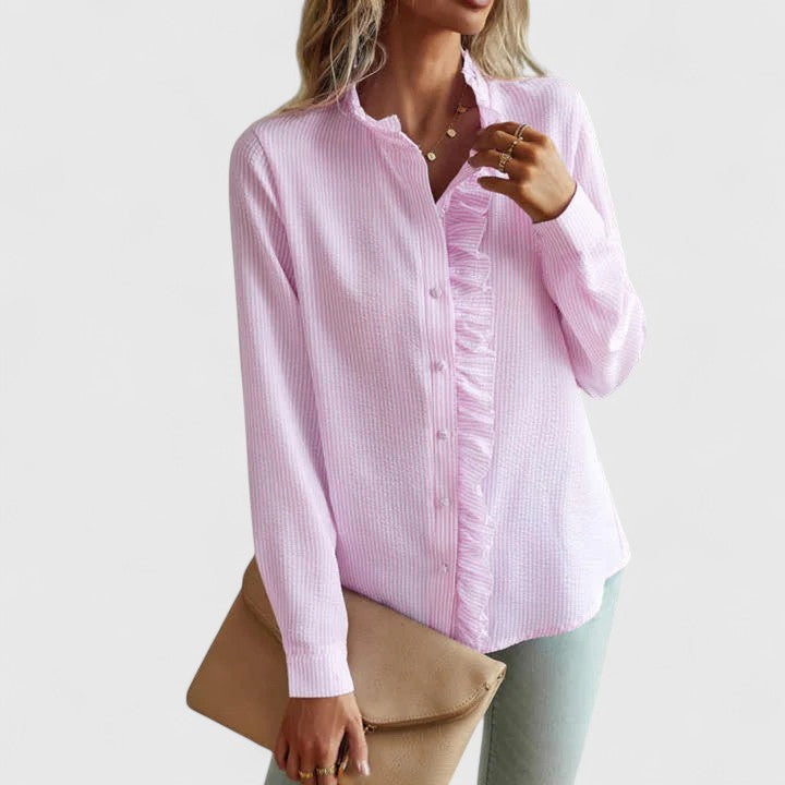 Women's Ruffled Stripe Button Shirt™ – Eleganter Alltag trifft mühelose Raffinesse
