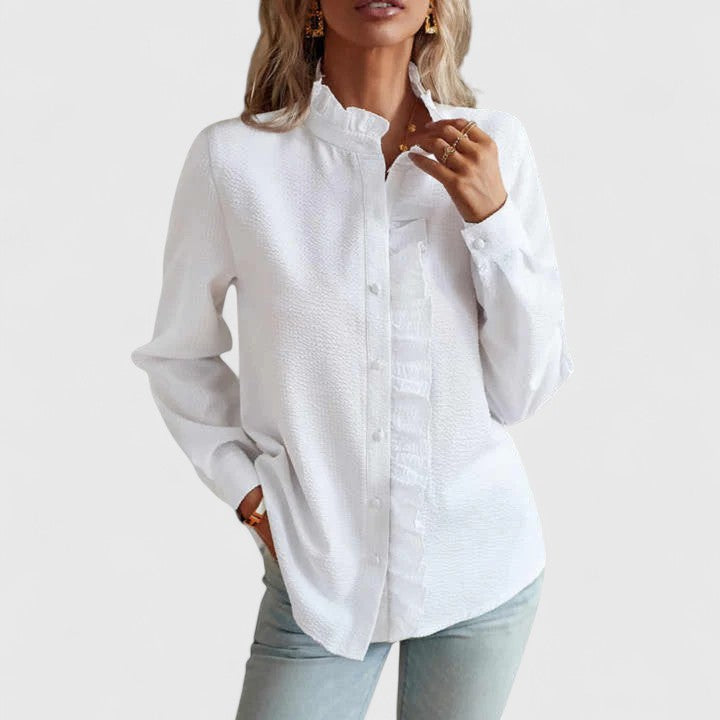 Women's Ruffled Stripe Button Shirt™ – Eleganter Alltag trifft mühelose Raffinesse