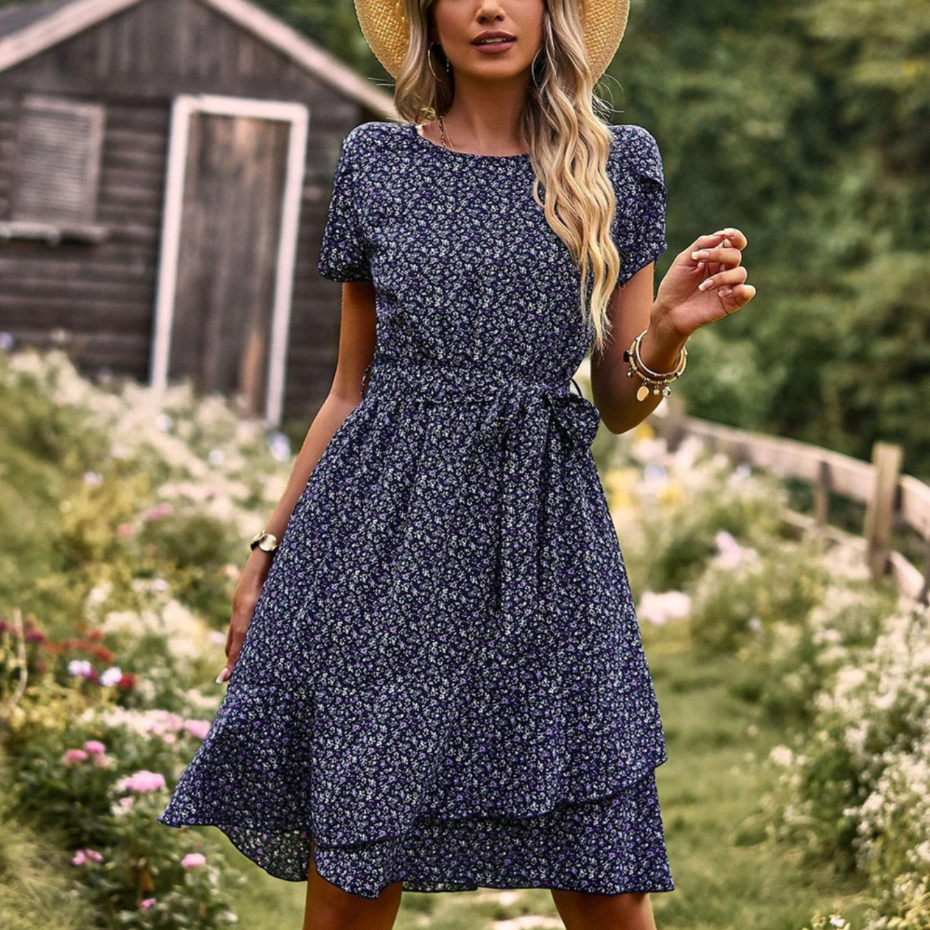 Floral Pleated Dress With Elegant Comfortable Fit for Women™ – Elegante Vielseitigkeit für jeden Anlass