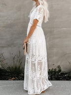 Women's Lace V Neck Empire Waist Elegant Maxi Dress™ – Zeitlose Eleganz mit femininer Spitze