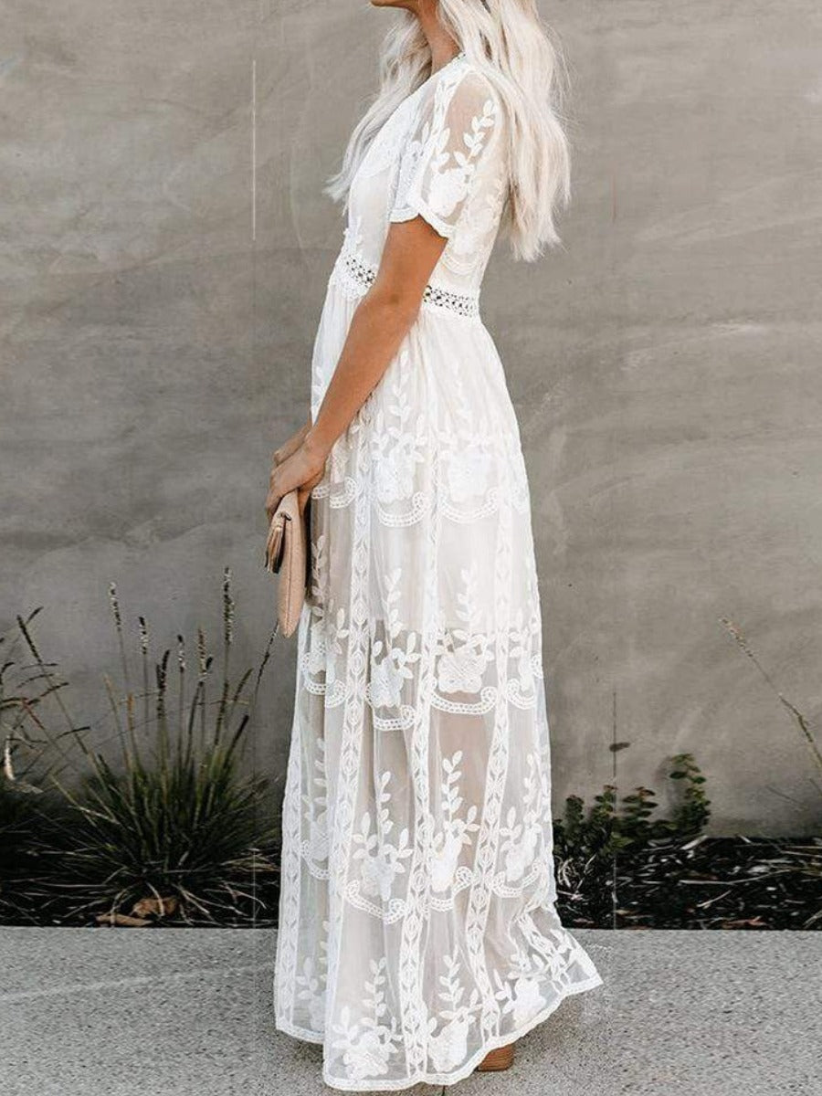 Women's Lace V Neck Empire Waist Elegant Maxi Dress™ – Zeitlose Eleganz mit femininer Spitze