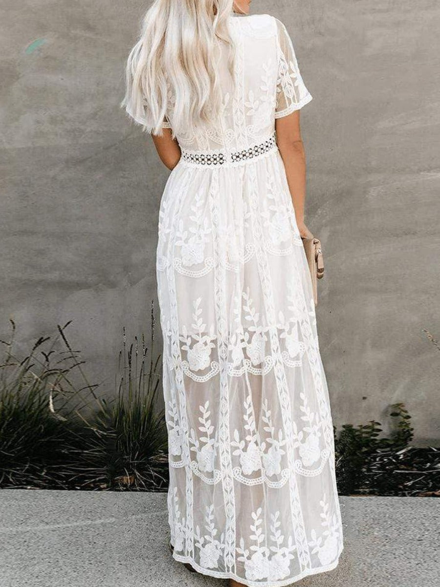 Women's Lace V Neck Empire Waist Elegant Maxi Dress™ – Zeitlose Eleganz mit femininer Spitze