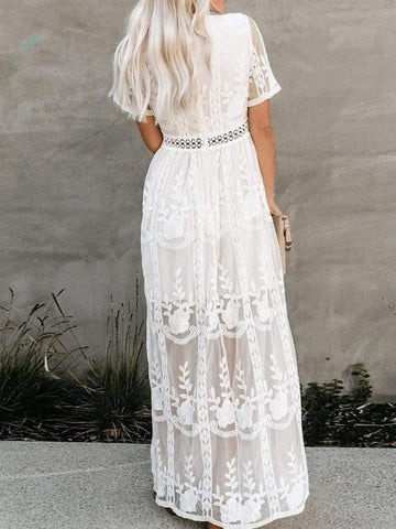 Women's Lace V Neck Empire Waist Elegant Maxi Dress™ – Zeitlose Eleganz mit femininer Spitze