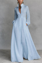 Women's Elegant Maxi Shirt Dress Long Sleeve Button Up Flowy Dress™ – Zeitlose Eleganz für jeden Anlass