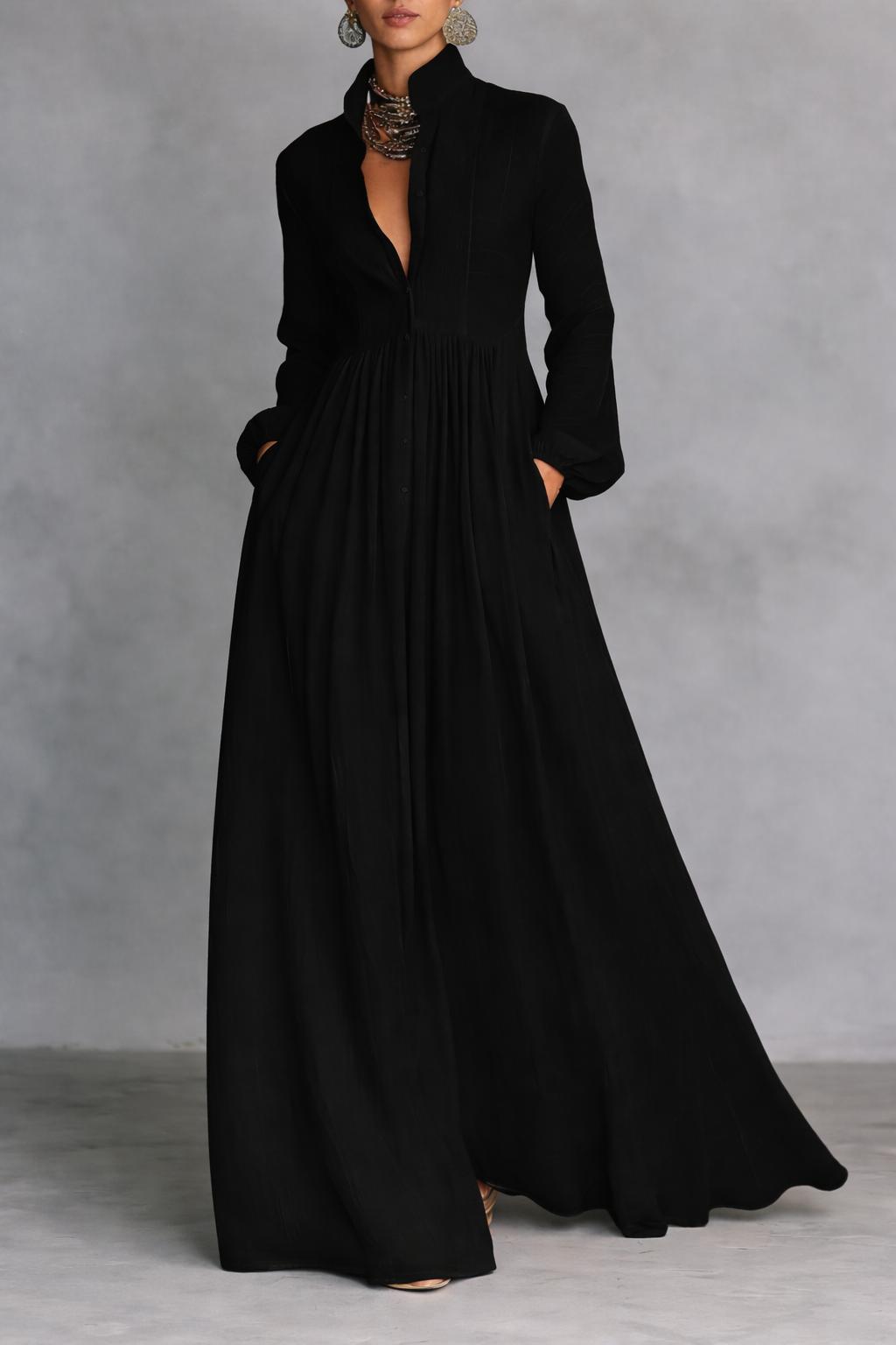 Women's Elegant Maxi Shirt Dress Long Sleeve Button Up Flowy Dress™ – Zeitlose Eleganz für jeden Anlass
