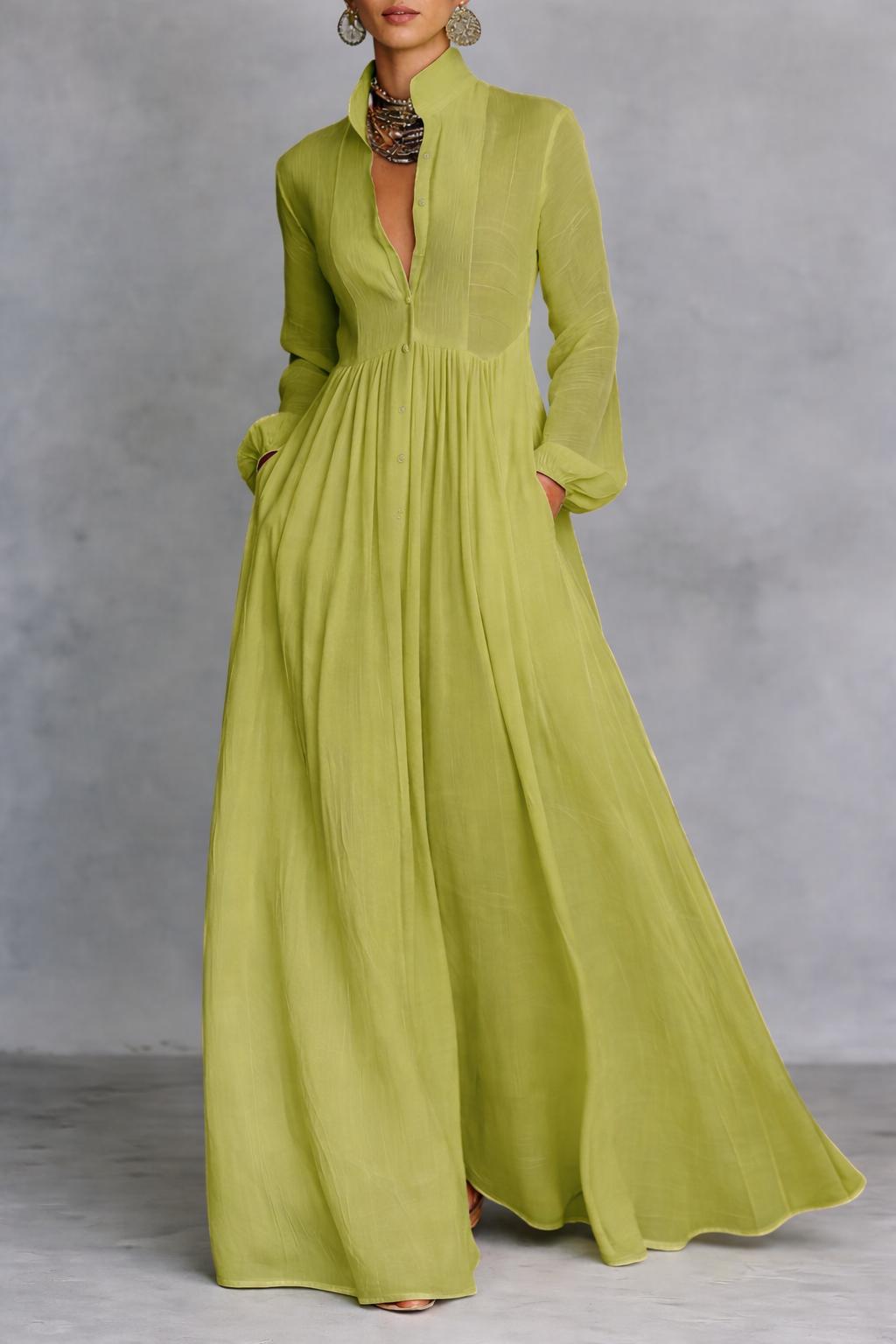 Women's Elegant Maxi Shirt Dress Long Sleeve Button Up Flowy Dress™ – Zeitlose Eleganz für jeden Anlass