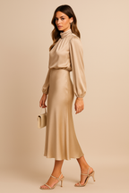 Women's High Neck Elegant Long Sleeve Flowing Midi Dress™ – Zeitlose Eleganz für jeden Anlass