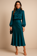 Women's High Neck Elegant Long Sleeve Flowing Midi Dress™ – Zeitlose Eleganz für jeden Anlass