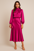 Women's High Neck Elegant Long Sleeve Flowing Midi Dress™ – Zeitlose Eleganz für jeden Anlass