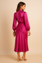 Women's High Neck Elegant Long Sleeve Flowing Midi Dress™ – Zeitlose Eleganz für jeden Anlass