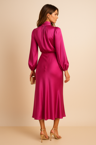 Women's High Neck Elegant Long Sleeve Flowing Midi Dress™ – Zeitlose Eleganz für jeden Anlass