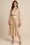 Women's High Neck Elegant Long Sleeve Flowing Midi Dress™ – Zeitlose Eleganz für jeden Anlass