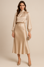 Women's High Neck Elegant Long Sleeve Flowing Midi Dress™ – Zeitlose Eleganz für jeden Anlass