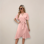 Women's Wrap V Neck Front Tie Relaxed Fit Summer Midi Dress™ – Mühelose Eleganz für warme Tage