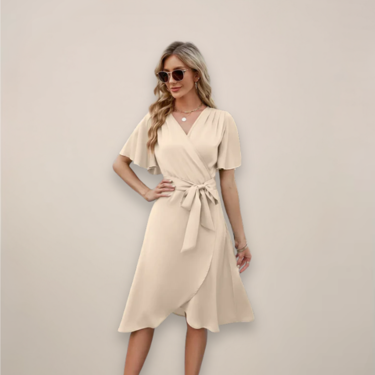 Women's Wrap V Neck Front Tie Relaxed Fit Summer Midi Dress™ – Mühelose Eleganz für warme Tage