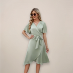 Women's Wrap V Neck Front Tie Relaxed Fit Summer Midi Dress™ – Mühelose Eleganz für warme Tage