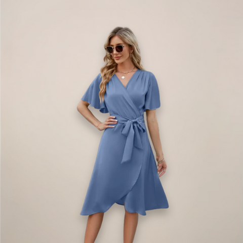 Women's Wrap V Neck Front Tie Relaxed Fit Summer Midi Dress™ – Mühelose Eleganz für warme Tage