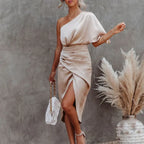Isabel | Women's One Shoulder Mini Dress Wrap Style™ – Elegante Asymmetrie für stilvolle Auftritte