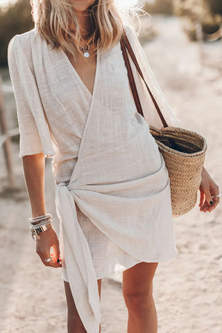 Women's Wrap V Neck Asymmetrical Hem Casual Summer Mini Dress™ – Mühelose Eleganz für warme Tage