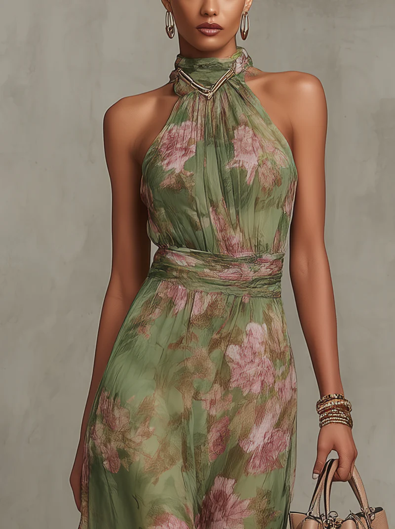 Women's Halter Neck Maxi Dress with Floral Print™ – Mühelose Eleganz für jeden Anlass