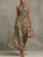 Women's Halter Neck Maxi Dress with Floral Print™ – Mühelose Eleganz für jeden Anlass