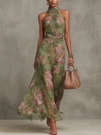 Women's Halter Neck Maxi Dress with Floral Print™ – Mühelose Eleganz für jeden Anlass
