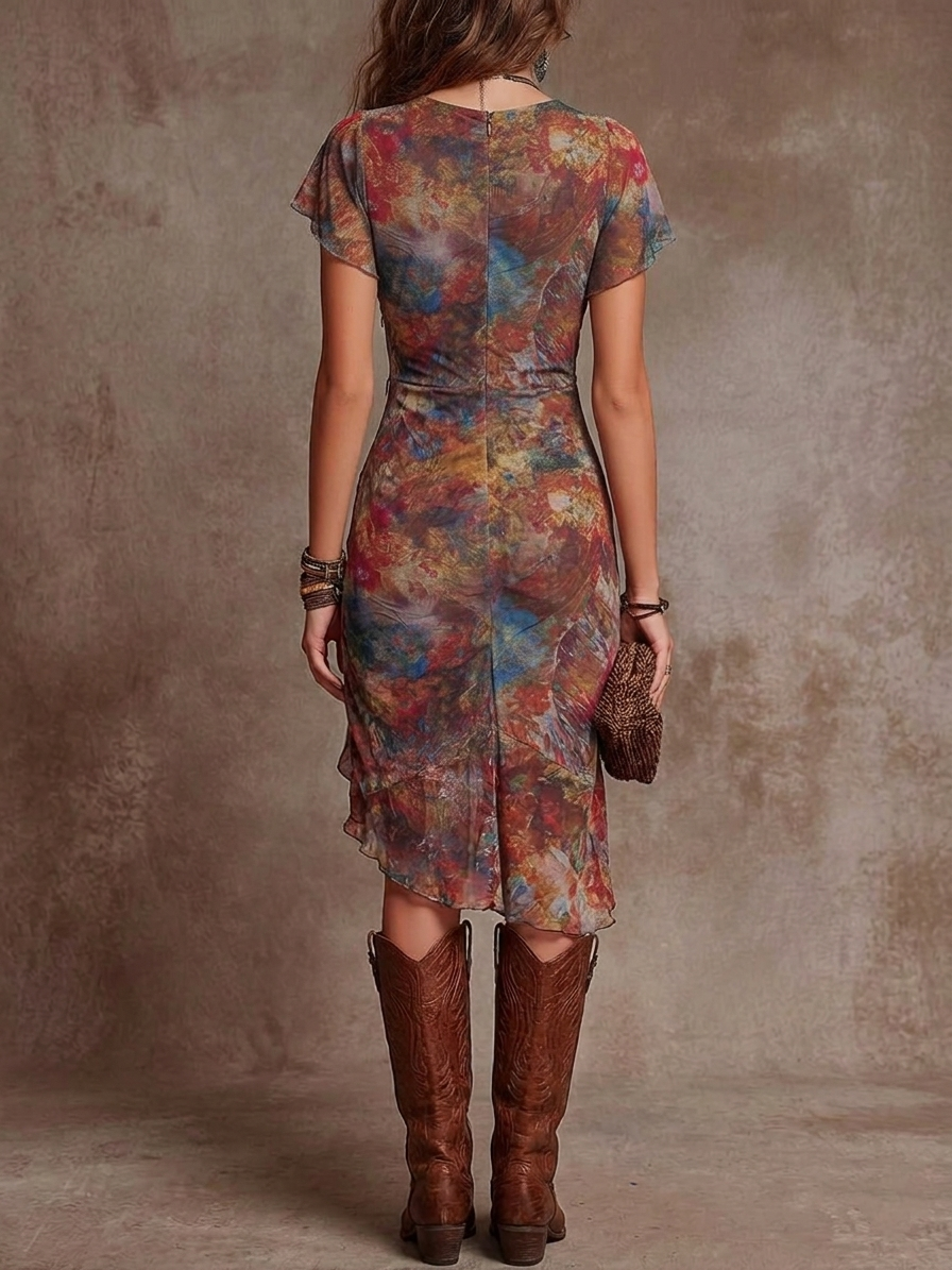 Women's Boho Wrap Dress with Abstract Print and Side Slit™ – Künstlerische Eleganz mit modernem Flair