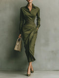 Women's Wrap Shirt Dress Collared Elegant Midi Dress™ – Elegante Taillierung für jede Gelegenheit