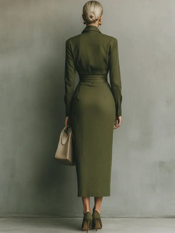 Women's Wrap Shirt Dress Collared Elegant Midi Dress™ – Elegante Taillierung für jede Gelegenheit