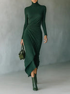 Draped Turtleneck Midi Dress™ – Elegante Silhouette für zeitlose Ausstrahlung