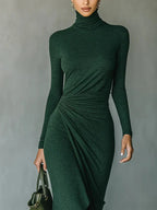 Draped Turtleneck Midi Dress™ – Elegante Silhouette für zeitlose Ausstrahlung