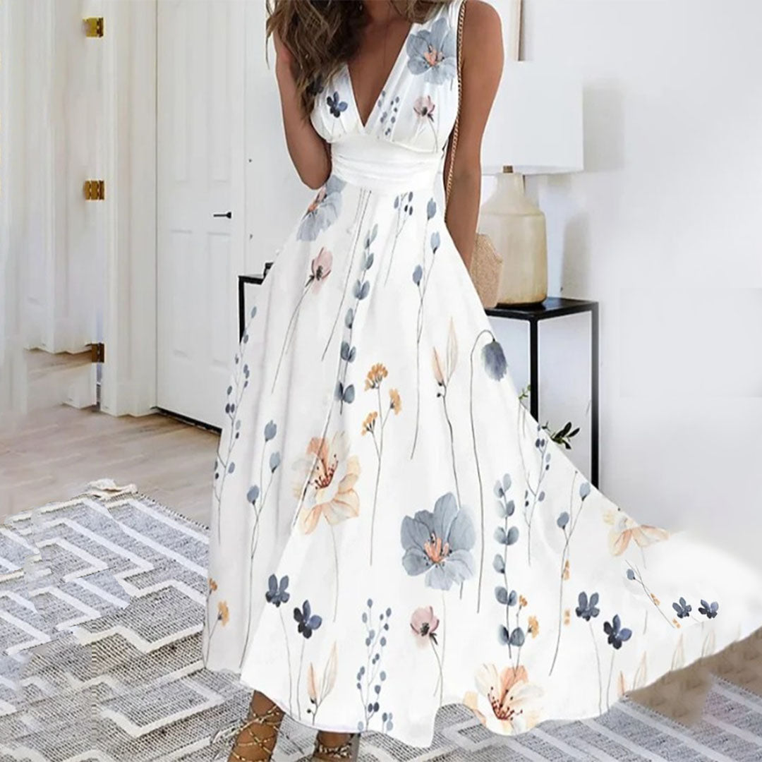 Floral V-Neck Flowing Spring Dress™ – Leichtes Frühlingskleid mit femininer Eleganz