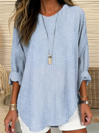 Women's Striped Long Sleeve Blouse with Rounded Hem™ – Mühelose Eleganz für jeden Tag