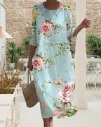 Women's Floral Midi Dress Elegant Loose Fit Summer Dress™ – Zeitlose Eleganz für jeden Anlass