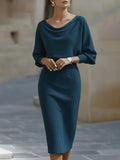 Women's Draped Midi Dress with Soft Neckline and Elegant Fit™ – Zeitlose Eleganz für jeden Anlass