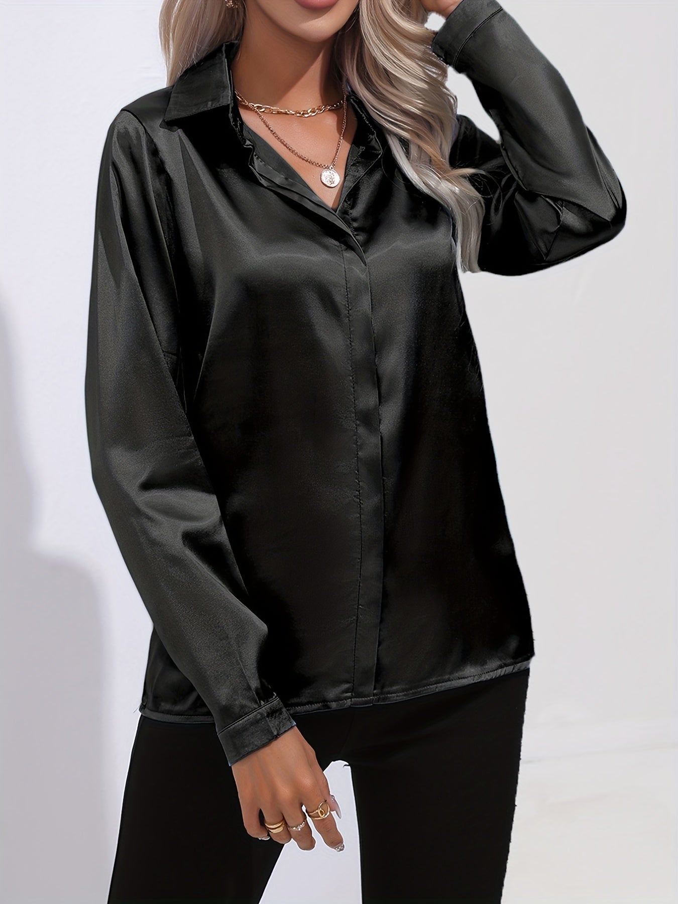 Sarah | Women's Button Down Long Sleeve Satin Blouses™ – Luxuriöse Eleganz für jeden Anlass