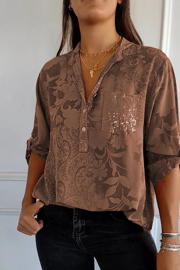 Women's Sequin V Neck Relaxed Fit Casual Party Top™ – Eleganz mit schimmerndem Glanz