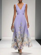 Women's Floral V Neck Elegant Flowing Summer Maxi Dress™ – Elegante Leichtigkeit für warme Tage