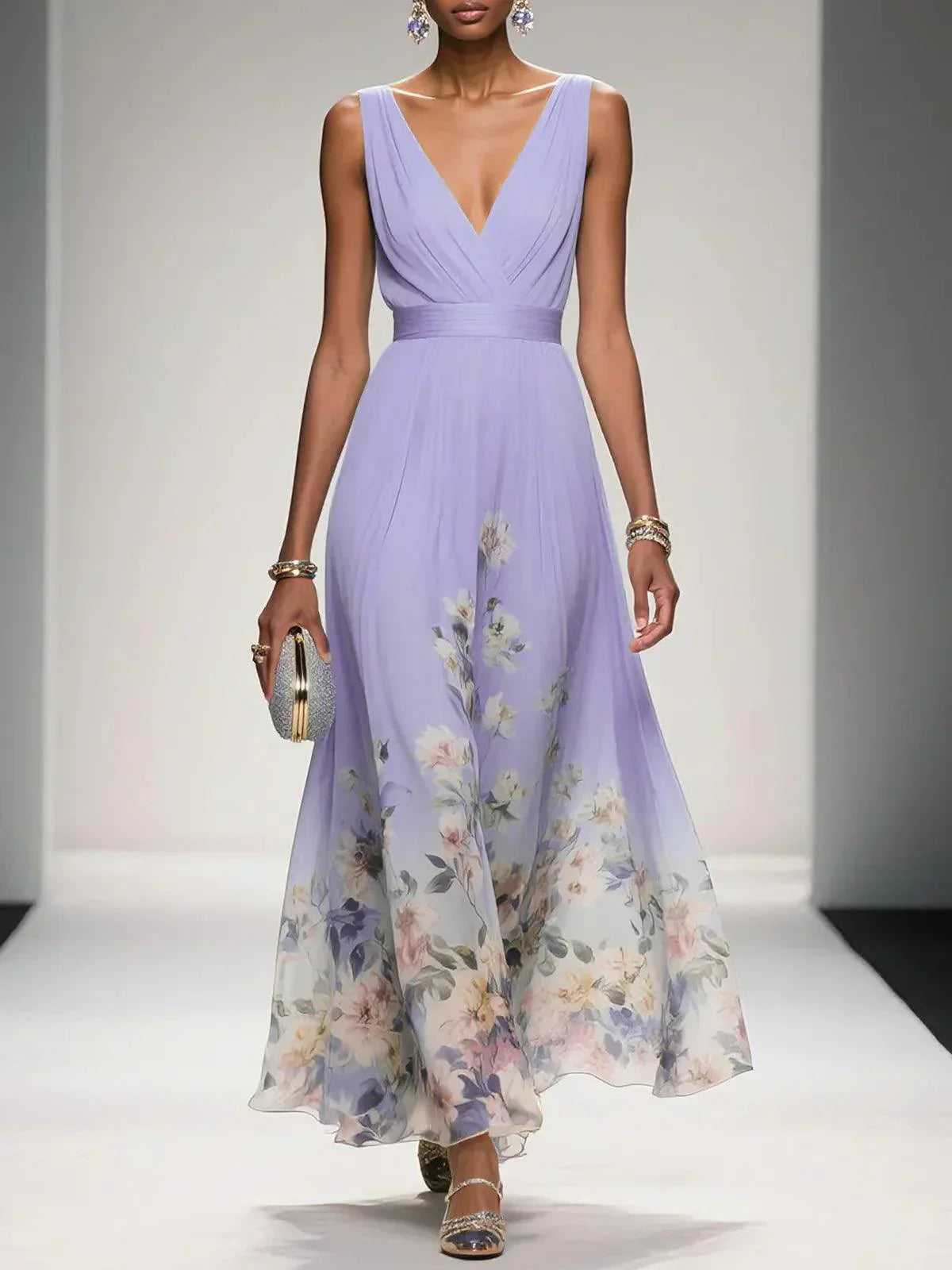 Women's Floral V Neck Elegant Flowing Summer Maxi Dress™ – Elegante Leichtigkeit für warme Tage