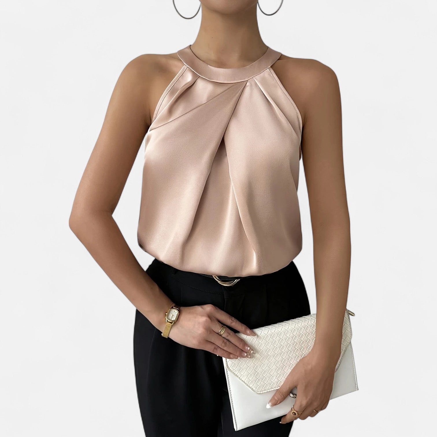 Kimberly | Women's Elegant Pleated Front Draped Satin Tanks™ – Elegante Ausstrahlung für jeden Anlass
