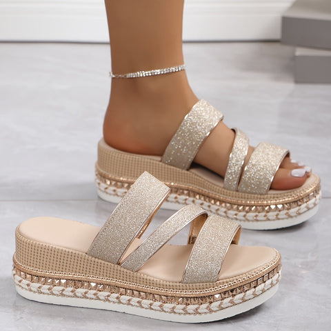Women's Strappy Platform Sandals with Adjustable Buckle and Cushioned Sole™ – Stilvolle Höhe mit ganztägigem Komfort