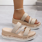 Women's Strappy Platform Sandals with Adjustable Buckle and Cushioned Sole™ – Stilvolle Höhe mit ganztägigem Komfort
