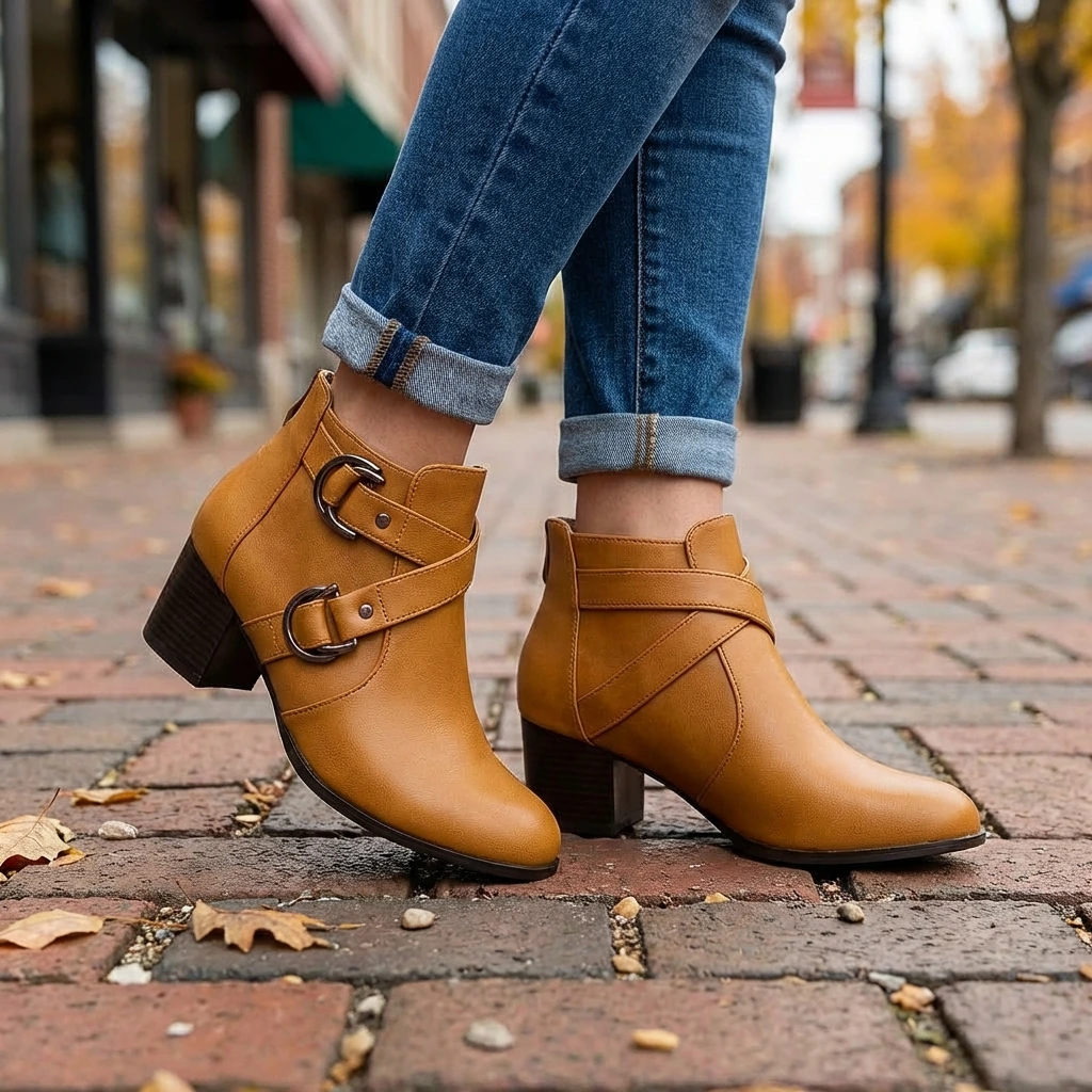 Women's Heeled Ankle Boots with Buckle Strap™ – Eleganter Komfort für stilvolle Auftritte