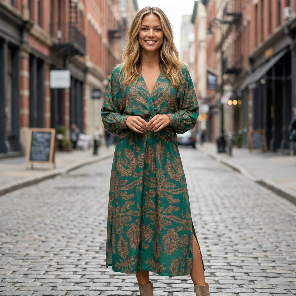 Twist-Front Printed Midi Dress for Everyday Wear™ – Mühelose Eleganz für jeden Tag