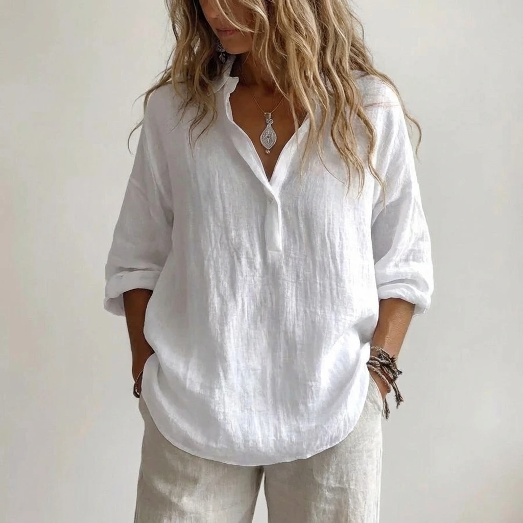 Relaxed Open Collar Blouse™ – Mühelose Eleganz für jeden Tag