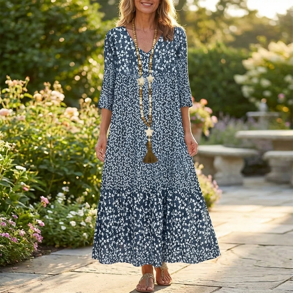 Relaxed Spring Printed V-Neck Midi Dress™ – Entspannte Eleganz für jeden Tag