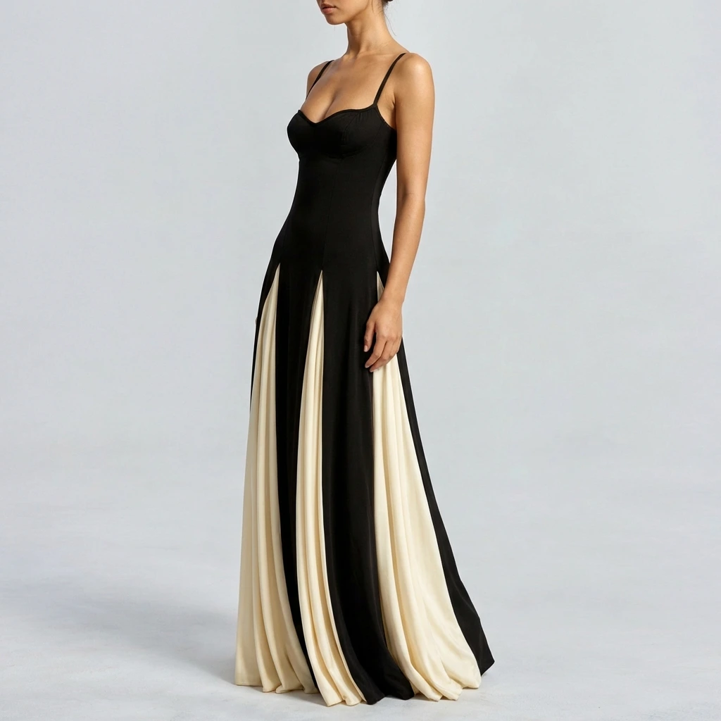 Women's Strappy Maxi Dress with Contrast Panel™ – Elegante Silhouette für besondere Anlässe