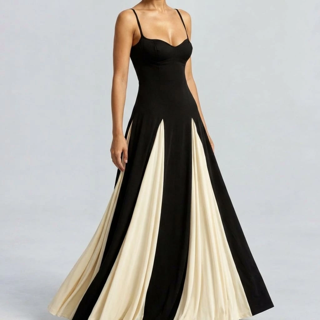 Women's Strappy Maxi Dress with Contrast Panel™ – Elegante Silhouette für besondere Anlässe