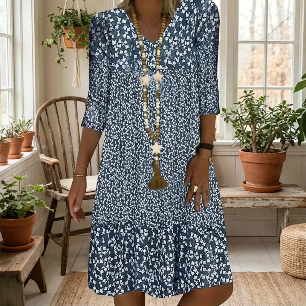 Relaxed Spring Printed V-Neck Midi Dress™ – Entspannte Eleganz für jeden Tag