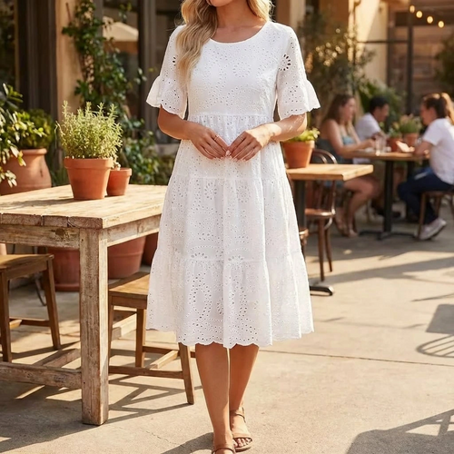 Amelie | Women's Eyelet Midi Dress™ – Mühelose Eleganz für warme Tage